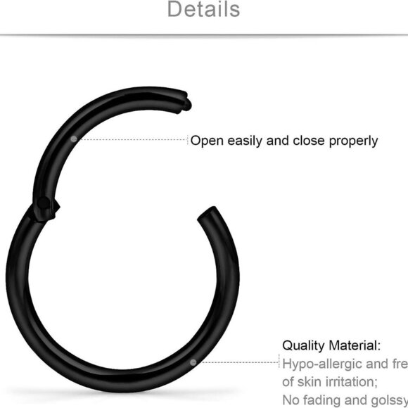 Elegant Black Stainless Steel Clicker Rings for Septum & Cartilage Piercings - Picture 4 of 8